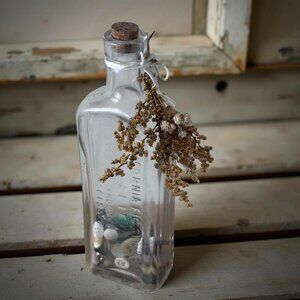 Antique California Fig Syrup Co. Glass Bottle w Cork Vintage Decor Embossed Text